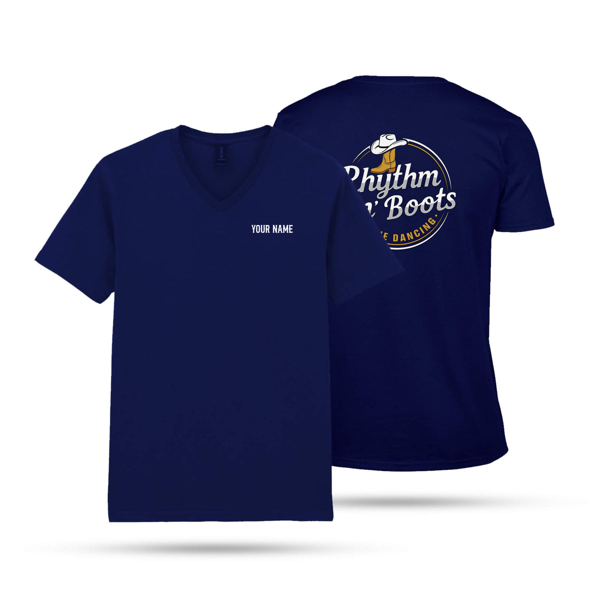 Rhythm n Boots New Collection Adult Unisex V-Neck T-Shirt Back Logo
