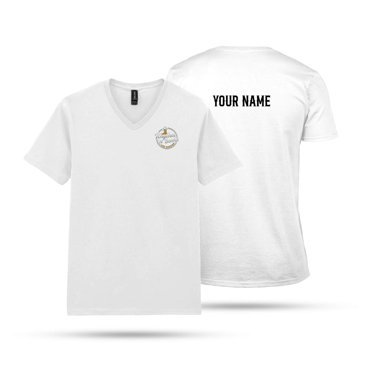 Rhythm n Boots Adult Unisex V-Neck T-Shirt Chest Logo