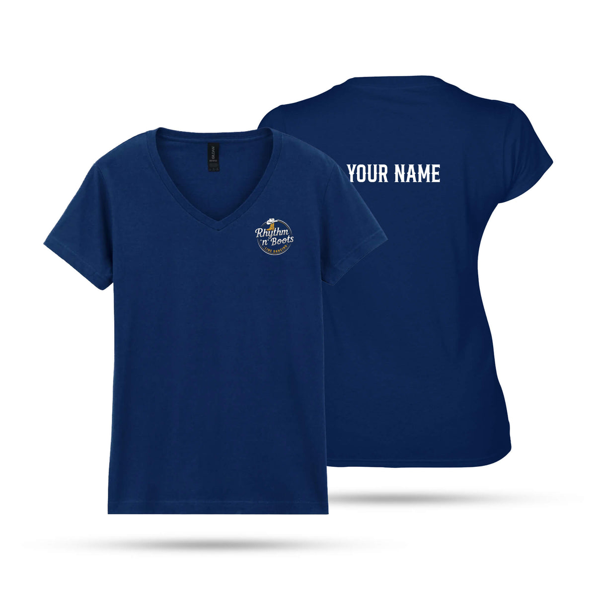 Rhythm n Boots Ladies V Neck T-Shirt Chest Logo