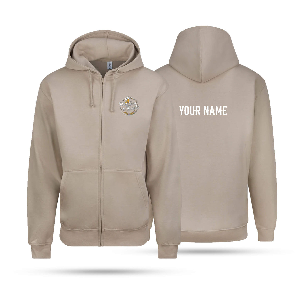 Rhythm n Boots Adult Unisex Zipped Hoodie Left Chest Logo